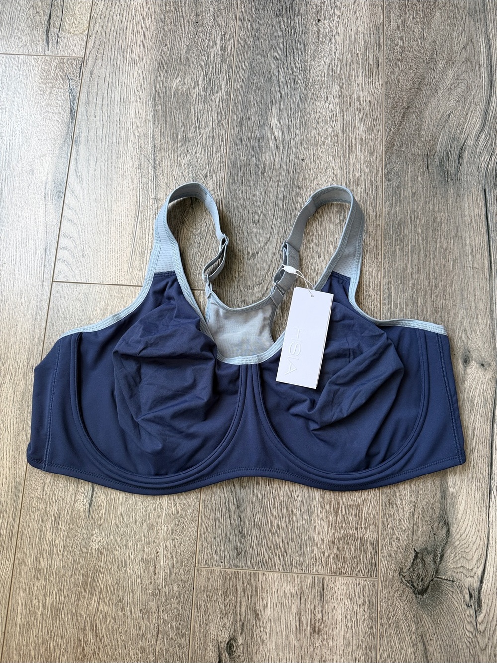 High-Support Navy and Light Gray Underwire Sports Bra